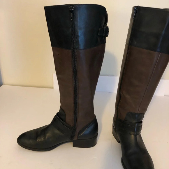 Lauren Ralph Lauren 7B Two Tone Brown and Black Leather Riding Boots Womens - Picture 8 of 14